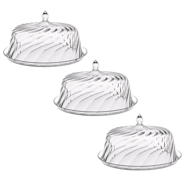 Kit 3 Porta Bolos Tortas Doces 25cm Transparente Glassy com Cúpula Crippa Hotel Padaria