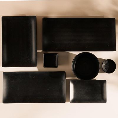 12 Pratos Sushi Travessa Preto Melamina Lyor 17,5x11x2cm Petiscos Tóquio Comida Japonesa