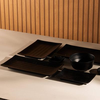 12 Pratos Sushi Travessa Preto Melamina Lyor 17,5x11x2cm Petiscos Tóquio Comida Japonesa