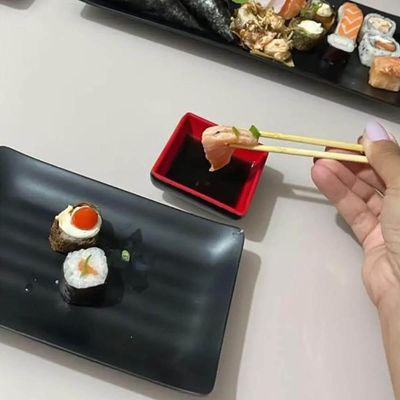 12 Pratos Sushi Travessa Preto Melamina Lyor 17,5x11x2cm Petiscos Tóquio Comida Japonesa