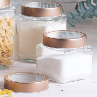 12 Porta Mantimentos Vidro Tampa Metal Rose Gold 800ml Lyor