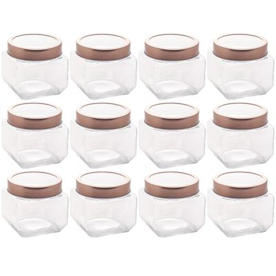 12 Porta Mantimentos Vidro Tampa Metal Rose Gold 800ml Lyor