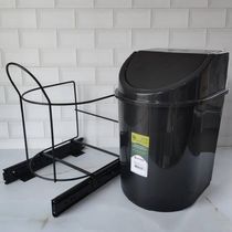 Lixeira 12 Litros Deslizante Corrediça Telescópica Preta Cozinha Tampa Basculante Aramada