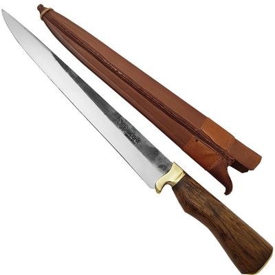 Faca Javalizeira Artesanal 12' Caça Javali com Guarda Aço Carbono 1070 Brut Forge