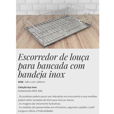 Escorredor de Louças para Bancada com Bandeja Removível Masutti Copat em Aço Inox