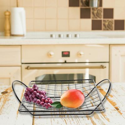 Fruteira de Bancada para Cozinha Aço Cromado Aramado Preto Porta Frutas e Verduras de Mesa com Alças