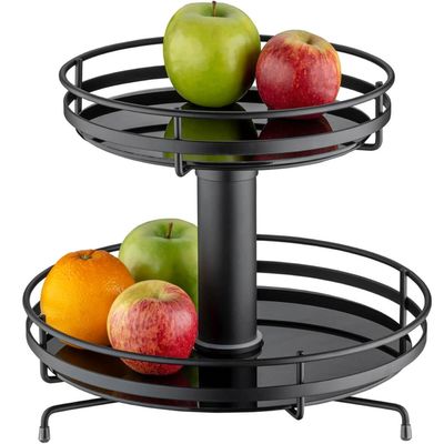 Fruteira Giratória Preta Redonda de Mesa Dupla com Vidro Schmitt 30cm Aramada