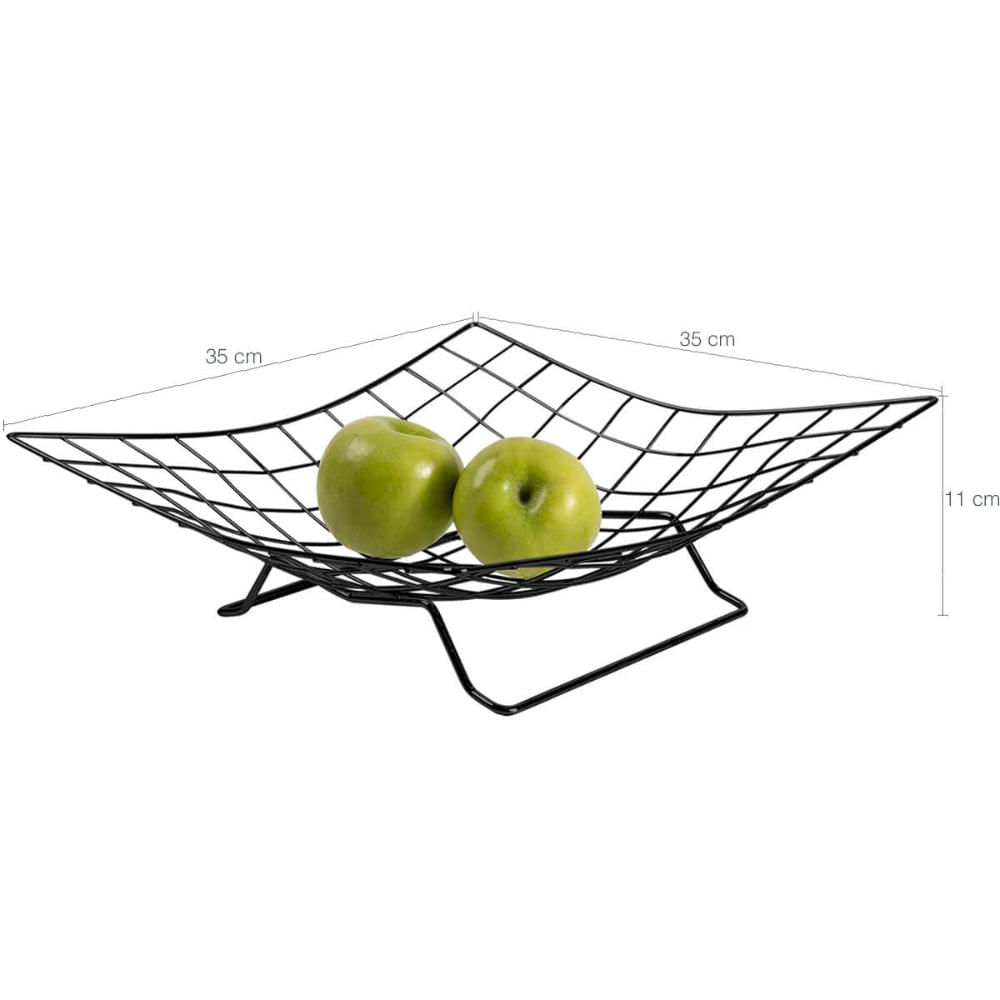 Fruteira Aramada de Bancada com Pedestal Preta Porta Frutas e Verduras Quadriculado Utimil