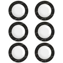 Jogo 6 Pratos Germer Fundos Preto e Branco 23cm Nero Porcelana com Estampa Mármore