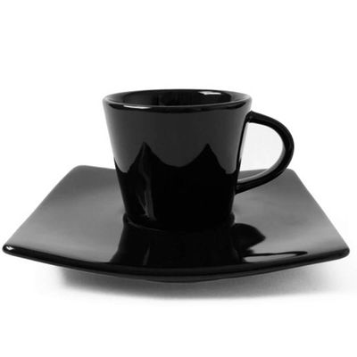 Jogo 24 Xícaras de Café com Pires em Porcelana Germer Preta 90ml Oriental