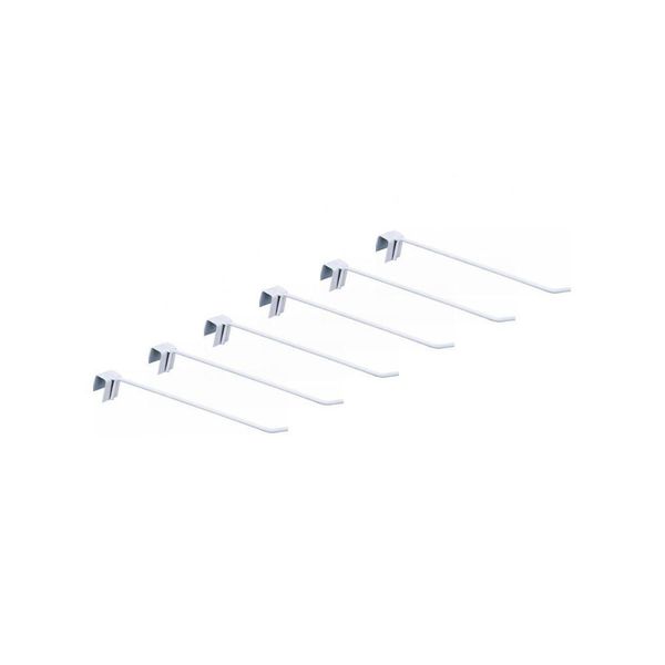 Kit - 6 Ganchos Simples 30cm Branco Para Gôndolas New Plus - Sa Gôndolas