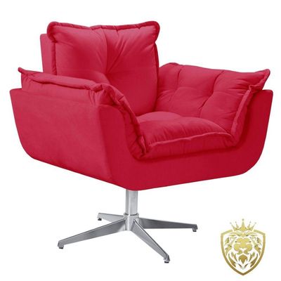 Poltrona Opalla Giratória Alumínio Suede D Salla Vermelho