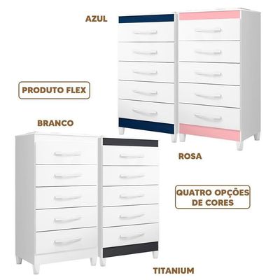 Gaveteiro 5 Gavetas Branco Titanium Quadriflex Emerald Shop Jm