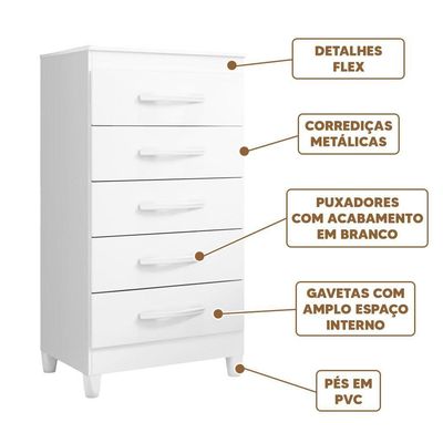 Gaveteiro 5 Gavetas Branco Titanium Quadriflex Emerald Shop Jm