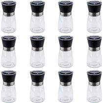 Kit 12 Moedores de Sal e Pimenta Lyor 170ml Vidro Moinho de Cerâmica e Tampa Plástica Preta