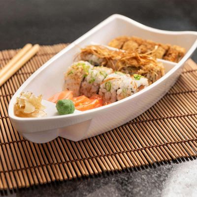 Kit 36 Barcas para Sushi Comida Japonesa Oriental Restaurante 27,5x13cm Brancos Coza Plástico