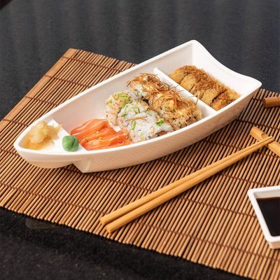 Kit 36 Barcas para Sushi Comida Japonesa Oriental Restaurante 27,5x13cm Brancos Coza Plástico