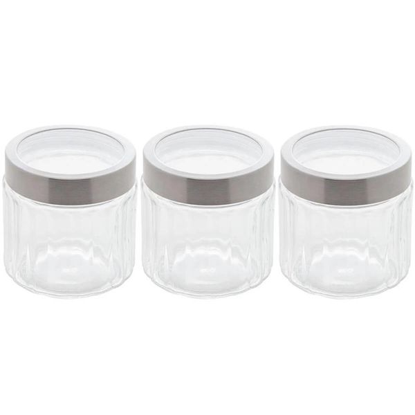 Kit 3 Potes de Vidro Borossilicato Porta Mantimentos Lyor 870ml cada Tampa Inox Sydney
