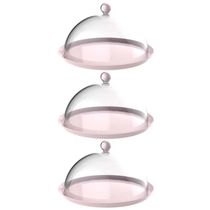 Kit 3 Cúpulas Plástico 25cm Bolos Tortas Doces Pratos Rosa Himalaia Bubble Crippa