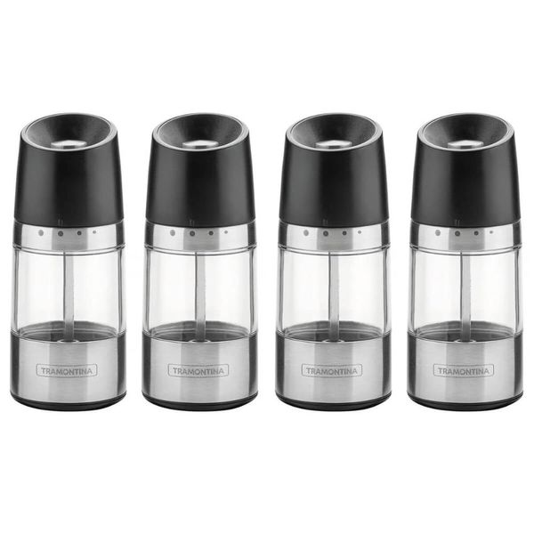 Kit 4 Moedor Sal Grosso Pimenta Tramontina Manual Inox Especiarias Realce Preto