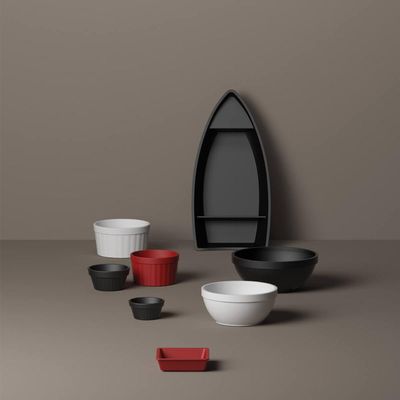 Conjunto 5 Barcas para Sushi Comida Japonesa Oriental Pretos Uno Coza Plástico 27,5x13cm