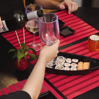 Conjunto 5 Barcas para Sushi Comida Japonesa Oriental Pretos Uno Coza Plástico 27,5x13cm