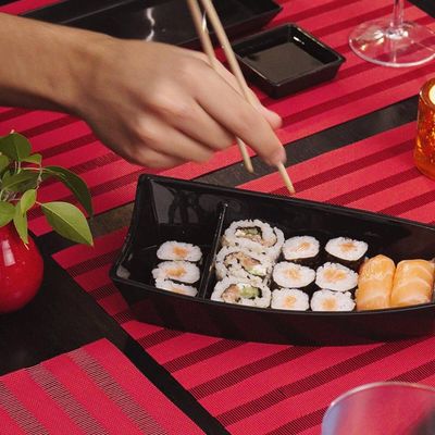 Conjunto 5 Barcas para Sushi Comida Japonesa Oriental Pretos Uno Coza Plástico 27,5x13cm