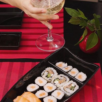 Conjunto 5 Barcas para Sushi Comida Japonesa Oriental Pretos Uno Coza Plástico 27,5x13cm