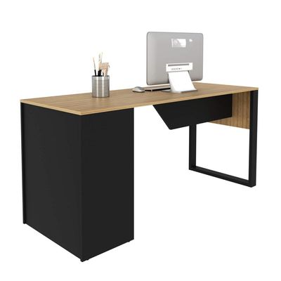 Mesa Para Escritório 160cm com 2 Prateleiras Amêndoa/Preto Tecnomobili