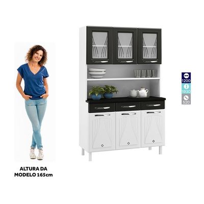 Armário De Cozinha De Aço Kit Triplo 120cm Branco preto