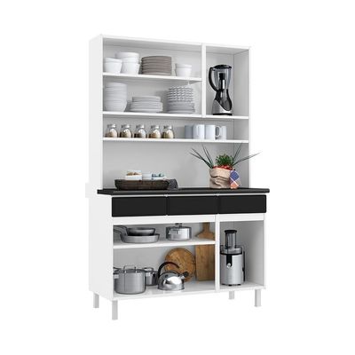 Armário De Cozinha De Aço Kit Triplo 120cm Branco preto