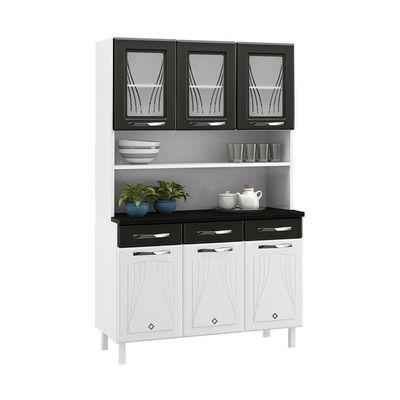 Armário De Cozinha De Aço Kit Triplo 120cm Branco preto