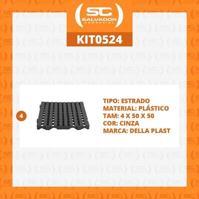 Kit - Estrado Plástico (4 Un = 1m²) 4,5x50x50 Cinza - Della Plast