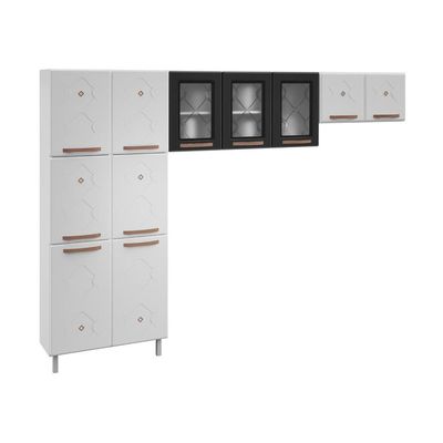 Cozinha De Aço Compacta 3 Peças Glass Branco preto