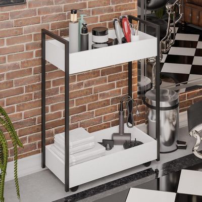 Carrinho Auxiliar Para Salão De Beleza Lara 70cm Em Aço Com Rodízios Branco - Desk Design