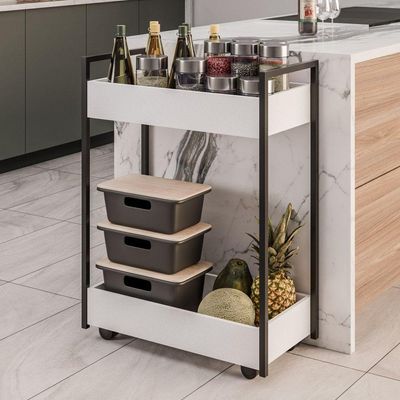 Carrinho Auxiliar Para Salão De Beleza Lara 70cm Em Aço Com Rodízios Branco - Desk Design
