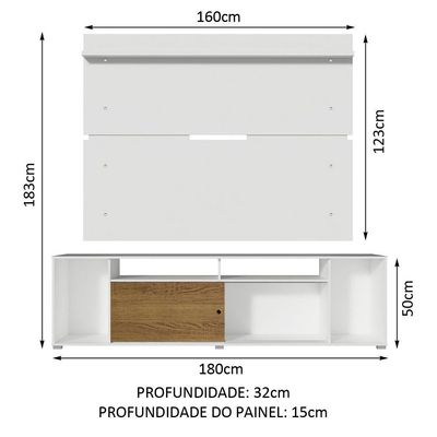 Rack Cancun E Painel Para Tv Até 65" Branco/Rustic/branco