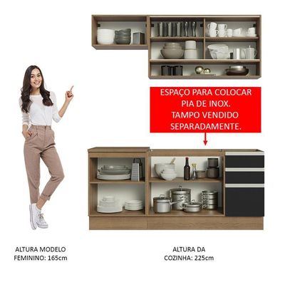 Cozinha Completa 180008 Com Armário E Balcão Rustic/Preto