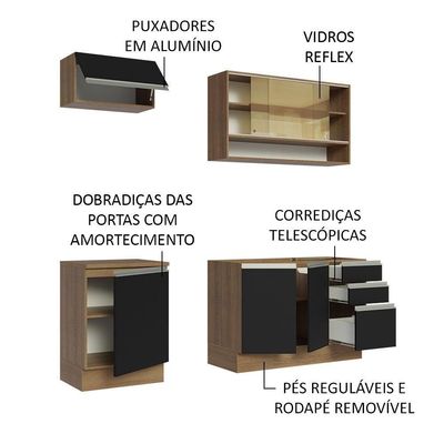 Cozinha Completa 180008 Com Armário E Balcão Rustic/Preto