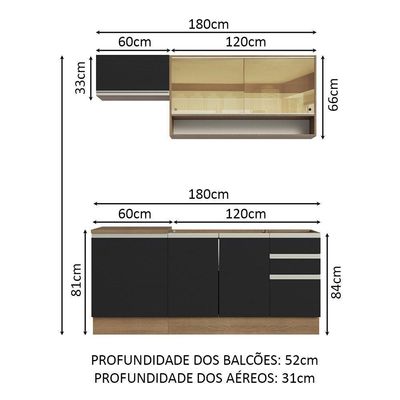 Cozinha Completa 180008 Com Armário E Balcão Rustic/Preto