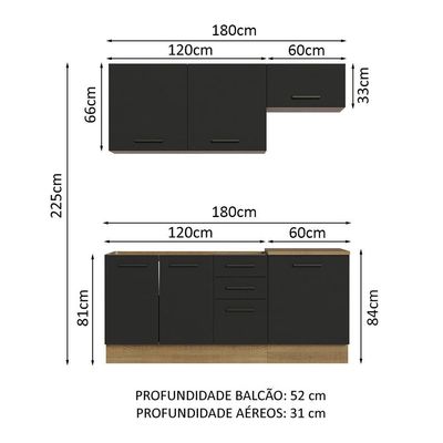 Cozinha Completa 180003 Com Armário E Balcão Rustic/Preto