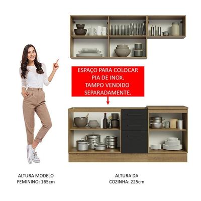 Cozinha Completa 180003 Com Armário E Balcão Rustic/Preto
