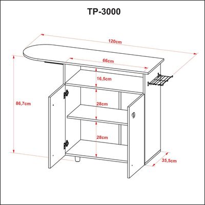 Armário com Tábua de Passar Roupa Nicho Portas Branco 120x35,5x86,7cm TP3000 Tecnomobili