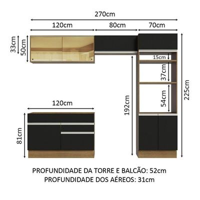 Cozinha Completa 270012 Com Armário E Balcão Rustic/Preto