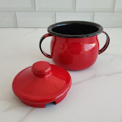 Açucareiro Esmaltado Ágata 500ml Porta Açúcar Com Tampa E Alças Laterais Vermelho