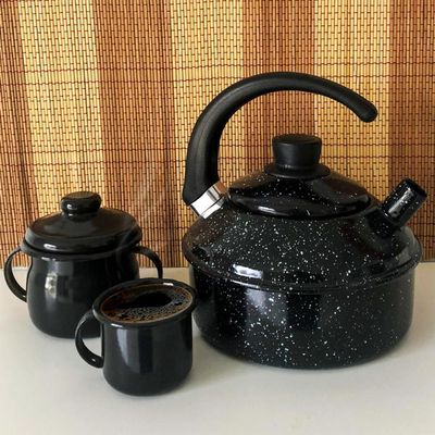 Mini Caneca Esmaltada Com Alça 90ml Xícara Em Ágata Para Café Esmaltados Silva Preto