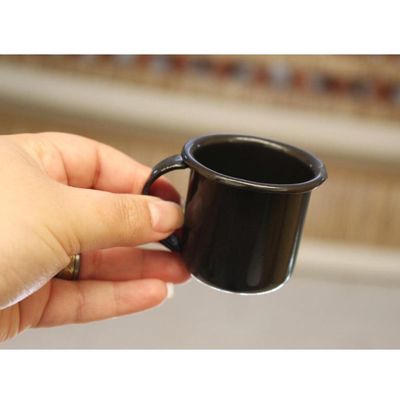 Mini Caneca Esmaltada Com Alça 90ml Xícara Em Ágata Para Café Esmaltados Silva Preto