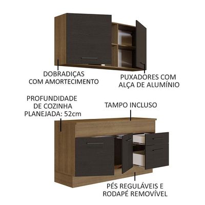 Cozinha Compacta 150001 Com Armário E Balcão Rustic/Preto