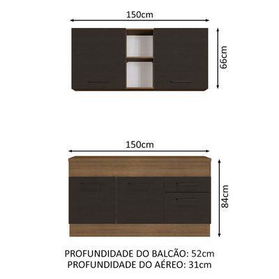 Cozinha Compacta 150001 Com Armário E Balcão Rustic/Preto