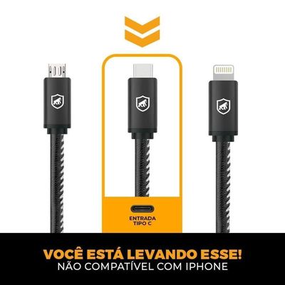Kit Carregador Veicular Tank E Cabo Turbo Militar Tipo C - Gshield